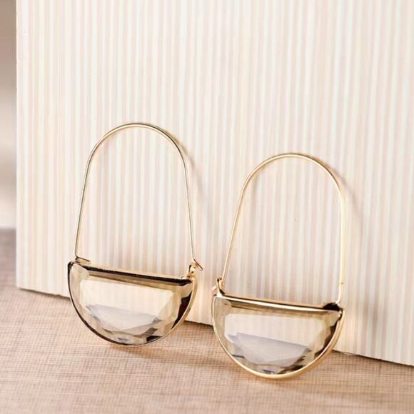 β¨πβ¨ Boho Chic Crescent Hoop Glass Earrings inβGreen, Red, Pink, Amber, Clear β¨ - Picture 7 of 15